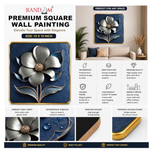 Image of RANDOM Premium Square Wall Painting Set of 2, 38 x 38 cm (Floral Painting)