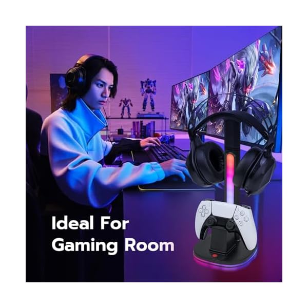 Mcbazel RGB Headset Stand with Charging Station for PS5/PS5 Edge Controller, Controllers Stand & Playstation 5 Controllers Holder, Premium RGB Gaming Headphone Holder – Black - Image 9