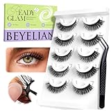 BEYELIAN Self Adhesive Eyelashes Natural Pre-glued Lashes No Glue Needed Eyelashes Cat Eye Lashes Reusable Self Adhesive Lashes 5 Pairs (HX55)