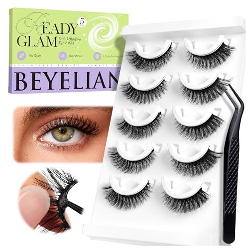 BEYELIAN Self Adhesive Eyelashes Natural Pre-glued Lashes No Glue Needed Eyelashes Cat Eye Lashes
