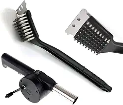 Kit Escova de Aço + Soprador e Acendedor para Churrasqueira
