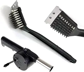 Kit Escova de Aço + Soprador e Acendedor para Churrasqueira