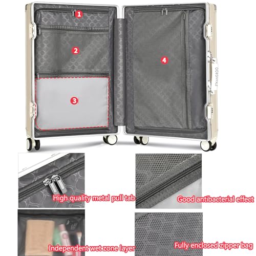 Carry on Suitcase Cable Suitcase Zipperless Multi Functional Travel Case Medium 4 Wheels Aluminum Frame Trolley Case,Black,24in4