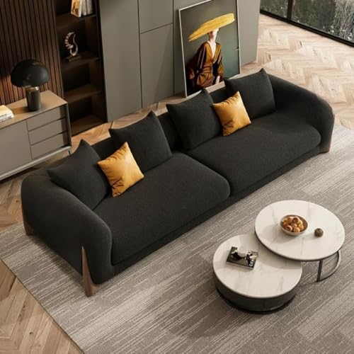 Image of Boucle Fabric Modern Design Sofa with Pillow or Strong Woden Legs Best for Living Room, Halways, Garden (3+1 Seater + Ottoman (Black))