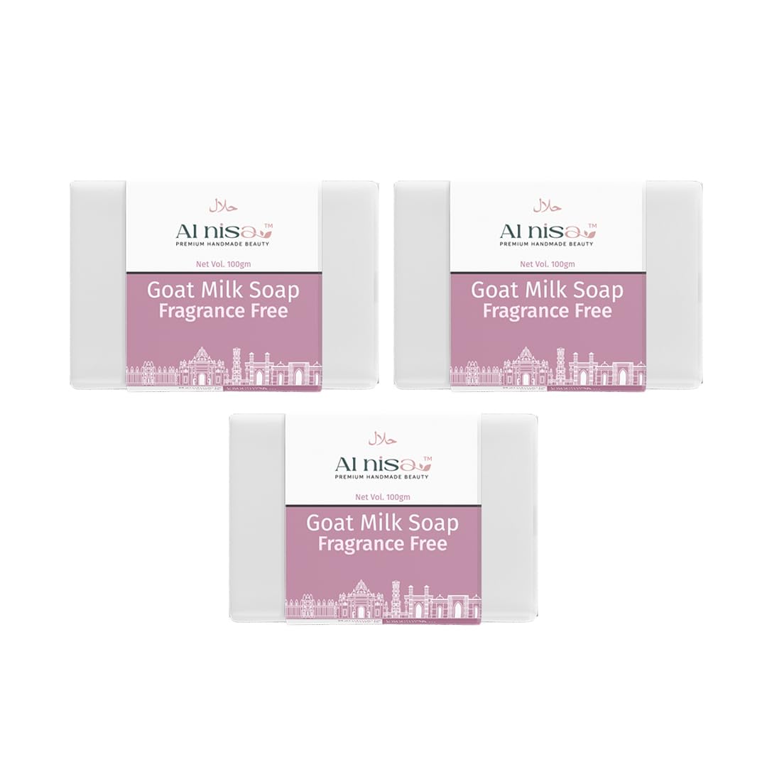 Alnisa No fragrance Goat Milk handmade Soap for hajj & umrah, hajj and umrah accessories, 100% Natural, Set of 3, 100gm each x 3
