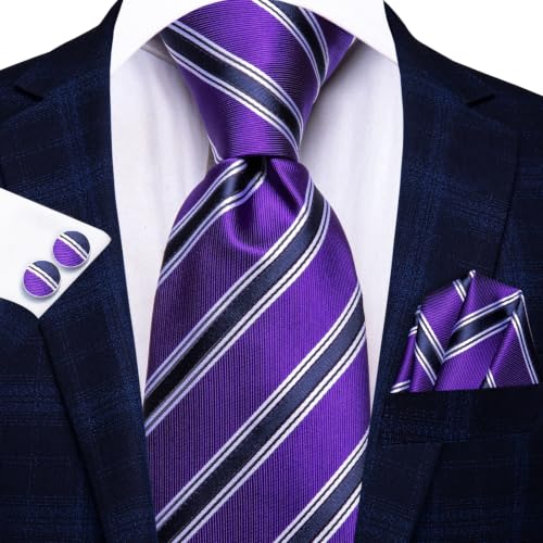 Image of Dubulle Mens Paisley Striped Tie Woven Necktie for Men and Handkerchief Cufflinks Set Wedding Formal Business