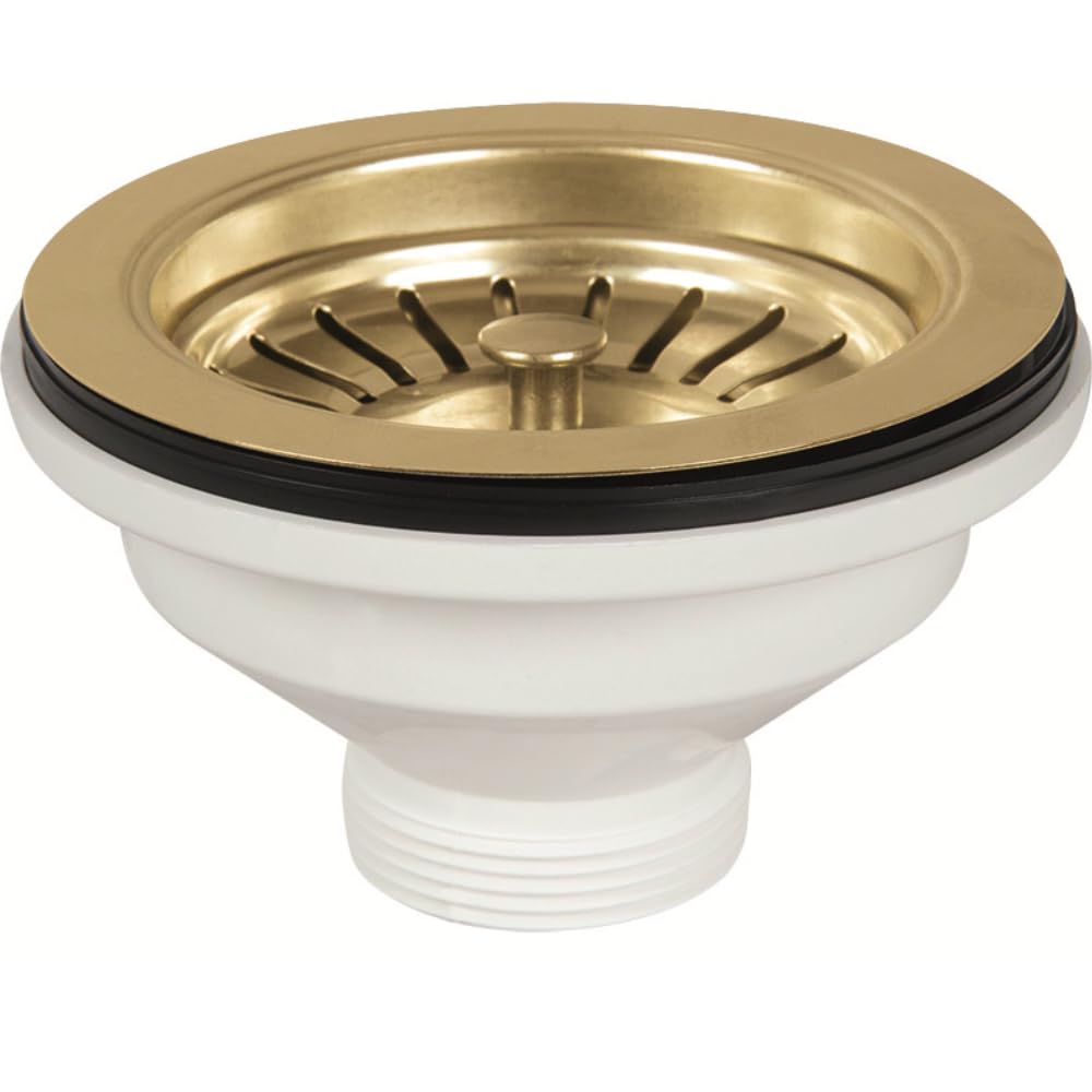 Schläfer 439728 | Piletta di Scarico per Lavabo Tipo Basket in PVD Oro, Senza Troppo Pieno, con Attacco da 1"1/2 e Foro da Ø 90mm, Pilettone Ø 114mm, Piletta Standard in Inox con Vite e Cestello