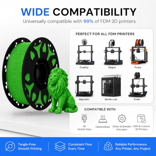 Image of FILAMONT PLA+ 3D Printer Filament 1.75mm, High Strength & Low Warp Printing Material, Dimensional Accuracy ±0.02mm, Vacuum Sealed with Desiccant, 1kg Spool (Green)