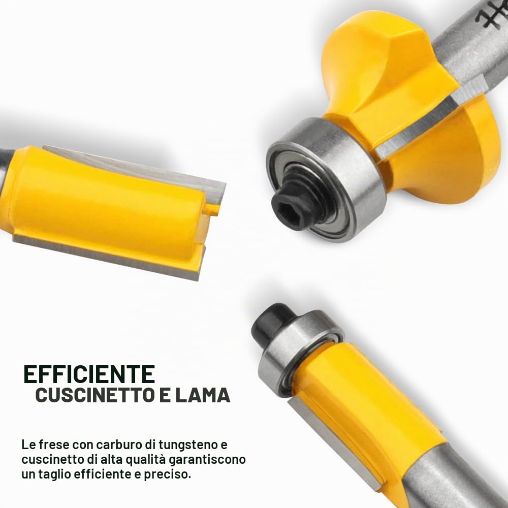 Hoteche Set di frese 35 pezzi, codolo 6 mm, utensili per lavorazione legno, per frese industriali, duro e morbido