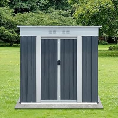 IKERY 6'x4' Gray Pent Roof Shed - Aluminum Frame, Weather-Resistant Outdoor Storage for Patio & Garden