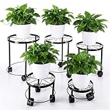 Otoolling 5 Pack Metal Plant Stand with Wheels for Indoor Outdoor Plants Rolling Plant Stands Flower Pot Stand on Wheels Heavy Duty Plants Pot Risers Decoration for Planter Supports Home(5 Sizes )