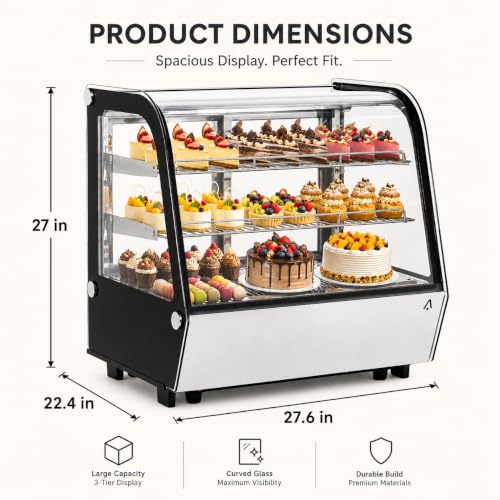 Image of 6.5 Cu.Ft Countertop Refrigerated Display Case - Commercial Bakery Refrigerator with LED Lighting, Auto Defrost & Sliding Glass Door for Cafe, Restaurant, Dessert Display