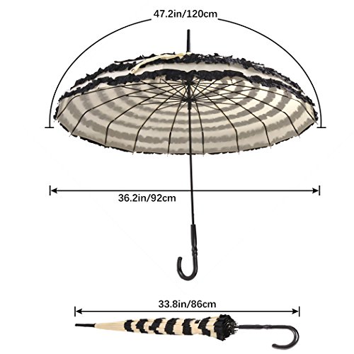 Outgeek Ladies Sunproof Umbrella Parasol Lace Flowers Pagoda-Shaped Victoria Style Long Handle (Cream) 1 - Image 8