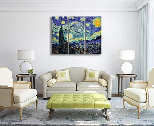 3 Piece Starry Night By Vincent Van Gogh Wall Art Starry Night Canvas Famous Paintings Classic Canvas Prints Wall Art Classic Sky Star Pictures For Living Room Home Office Decorations(12X 28X 3 Panels #TOP4