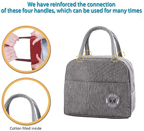 Image of Insulated Lunch Bags Small for Women Work,Student Kids to School,Thermal Cooler Tote Bag Picnic Organizer Storage Lunch Box Portable and Reusable (Nylon) (Grey)