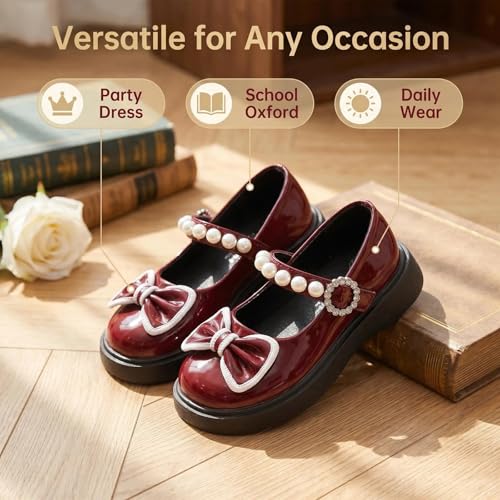 Image of Girls Mary Janes Shoes Toddler Dress Shoe School Uniform Oxford Flats | Elegance Comfort Cute Sweet Functional Sturdy Fit Widen Soft cushioned Non-slip Party Wedding Christmas Easter Gifts