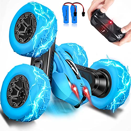 Remote Control Car, RC Cars Stunt Car Toy, 4WD 2.4Ghz Double Sided 360Â° Rotating, Kids Toys Cars with Headlights, Gifts for 4, 5, 6, 7, 8, 9, 10, 11, 12 Year Old Boys / Girls (Blue)