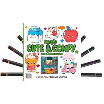Capa do livro Cute & Comfy Coloring Book for Adults Edição 6 - Bold Easy - Livro de Colorir Adulto + 12 Canetas