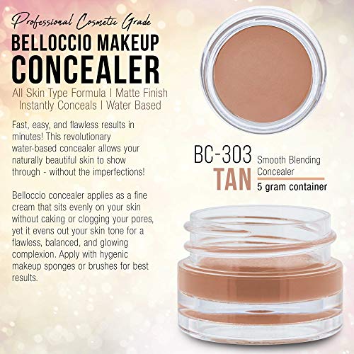 Belloccio High Definition Tan Shade Makeup Concealer 5 Gram Jar - Conceal Imperfections, Hide Blemishes, Dark Under Eye Circles, Cosmetic Cream - Use Under Airbrush Foundation #TOP1
