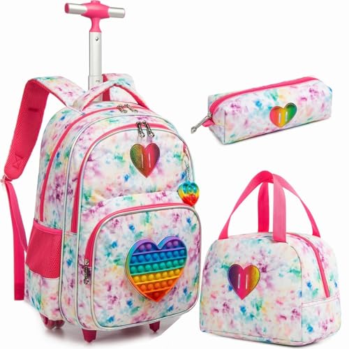 Wheeled Backpack for Kids Rolling Backpack with Wheels for Elementary School Students Lightweight Carry On Luggage Durable Travel Backpack for Boys Girls (10801T-3 Pink)