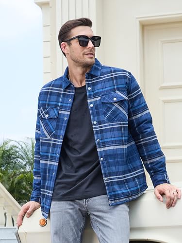 Image of TACVASEN Men's Flannel Shirt Quilted Lined Theraml Winter Coat Button Down Insulated Flannel Shirts Jacket