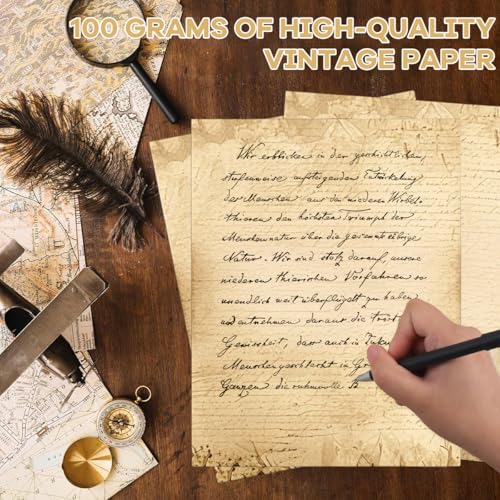 Image of Vintage Paper Sheets 50 Pack, 8.26 x 11 in Handmade Style Writing Paper for Letters, Art Projects, Invitations, Resumes, Crafts, Stationery, Home or Office Printing, Calligraphy Supplies