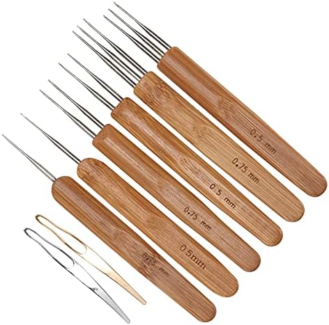 Dreadlock Crochet Hook, Professional Comfortable Bamboo Handle Rust-Proof Stainless Steel, Braiding Needle Set, Single D - 5