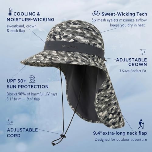 Image of TOP-EX Cooling Sun Hat with Neck Flap - UPF 50+ Wide Brim Breathable Hat for Hiking, Fishing & Big Heads