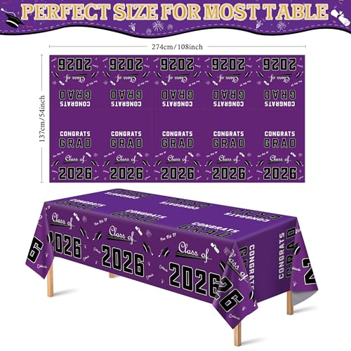 Image of OHOME Graduation Decorations Class of 2026 2027- Graduation Party Decorations 2026 - Disposable Plastic Purple Tablecloth Banner for Class of 2026 Decorations Party Favors Supplies,54 inch X 108 inch,2Pcs