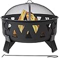 Sunnydaze 25-Inch Steel Wood-Burning Fire Pit with Mesh Stripe Cutouts - Includes Poker and Spark Screen