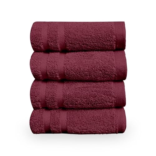 Image of Divine Casa Cotton 550 GSM Hand Towels Pack of 4 Maroon, 60 x 40 cm Ultra Soft & Highly Absorbent Thick Bathroom Towels