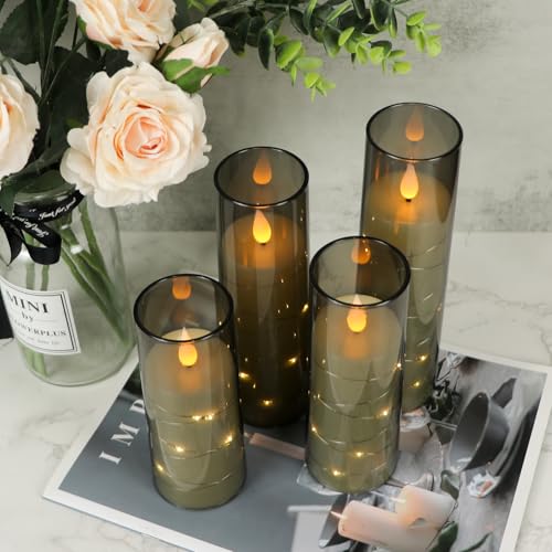 Image of Rechargeable Flameless Flickering Candles String Lights Battery Operated with Remote and Timer Plastic Glass 3D Wick LED Pillar Candle Dinner Christmas Holiday Decor(2.3 inchD x 5 inch, 6 inch, 7 inch, 8 inchH)