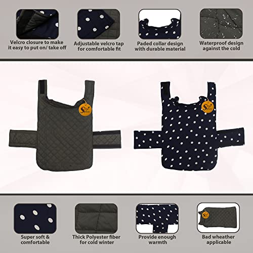 Image of Sage Square Dual-Sided Polka Dot Dog Jacket - Protective Cold-Weather Gear for Pets, Lightweight, Cushioned, Designed for Warmth & Comfort Indoors or Outside (Small - 10 Inches, Navy Blue & Grey)