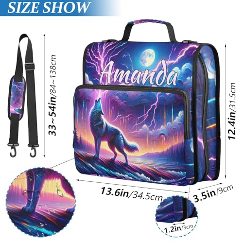 Image of Custom 3 Ring Zipper Binder Galaxy Forest Wolves Personalized Name 1.5 inch Binders Large Capacity Multi Pockets for School Office Supplies