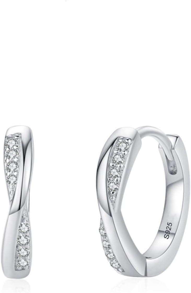 Hoop Earrings Silver for women 925 Cubic Zirconia, Geometric with Cubic Zirconia Stackable Earrings Sterling Silver for Girlfriend Wife Her, Suitable for Birthday