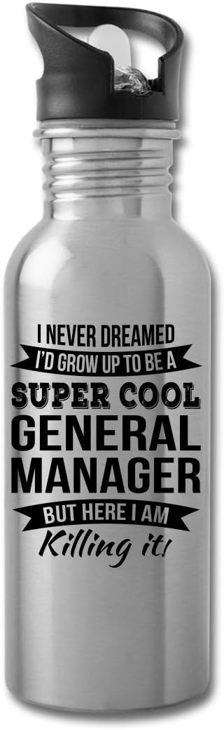 Funny General Manager Gifts Water Bottle For Men Women New Job Appreciation 20 fl oz Bottle Silver