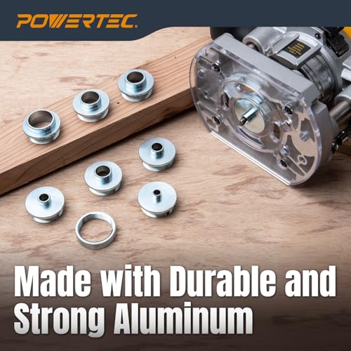 Image of POWERTEC 10-Piece Router Template Guide Bushing Set with Storage Case - Fits Porter-Cable Style Sub-Base Plates, 5 /16 inch to 1 inch Inlay Kit for Woodworking (71737)