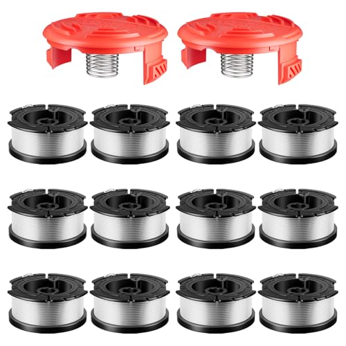 Chway 14 Pcs AF-100 Weed Eater Strings Compatible with Black and Decker Weed Eater 0.065 AFS Automatic Feed Replacement Spool 12 Pcs Spools(360ft Total) 2 Pcs RC-100-P Caps and 2 Springs
