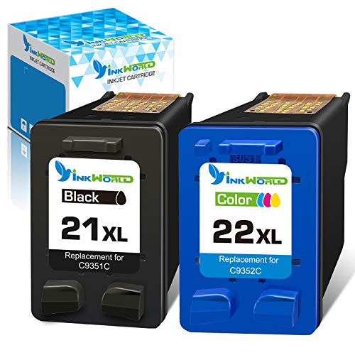 Inkworld Remanufactured 21XL 22XL Ink Cartridge Replacement Used for HP 21 22 Combo Pack Used for OfficeJet 5610 4315 J3680 DeskJet F2210 F4180 F380 F300 F4140 F340 D1455 3940 F335 PSC 1410 Printers