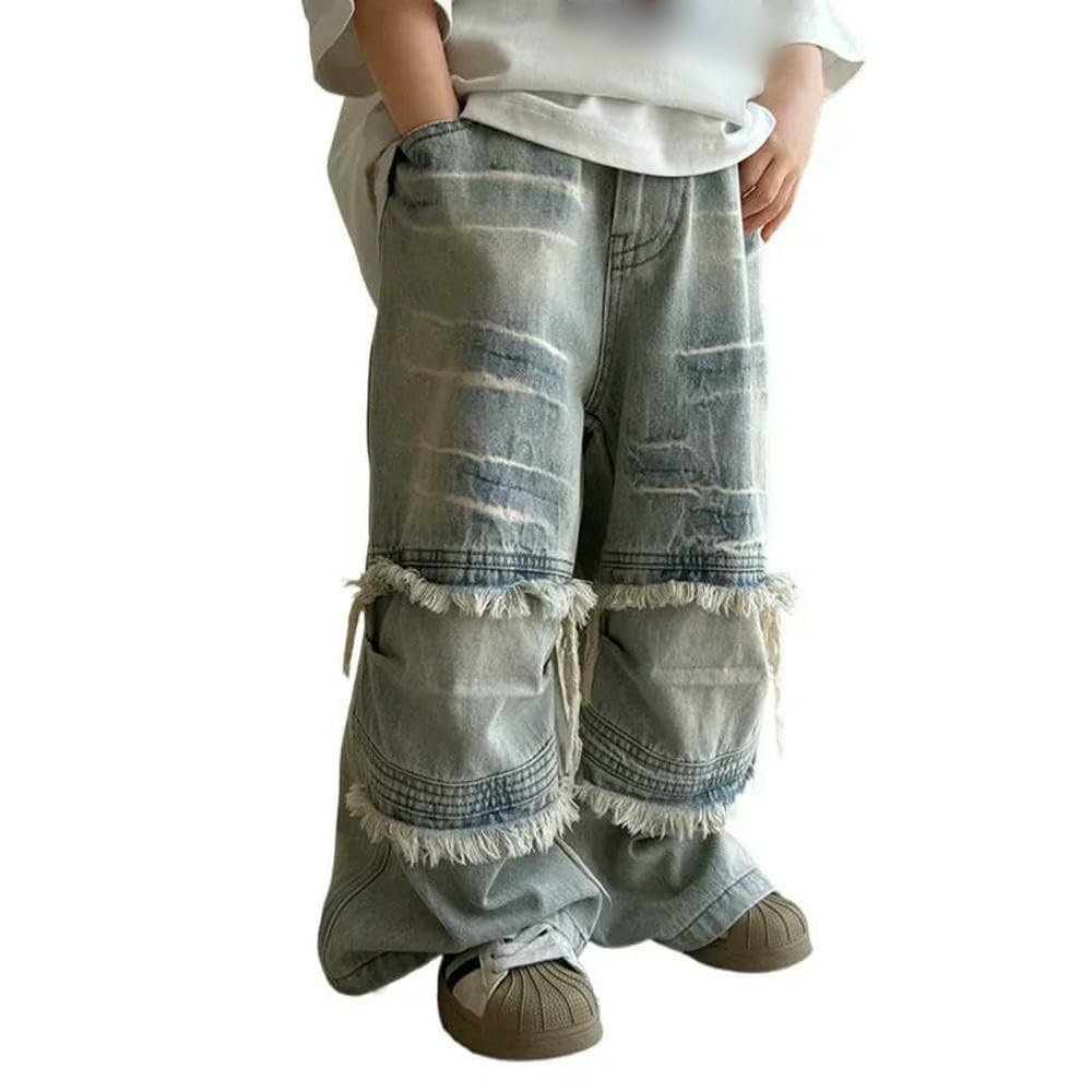 GLDFW Collezione Primavera Estate Jeans per bambini di taglia S M con barba pelosa ondulata resistente elegante
