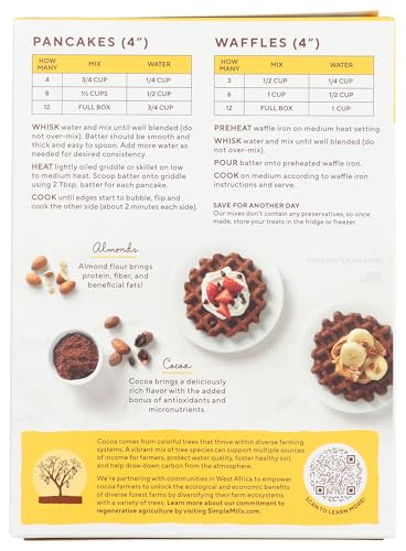 Image of Simple Mills Cocoa Pancake and Waffle Mix, Just add Water, Gluten Free, Paleo Friendly, Breakfast, 10 oz (1 pack)