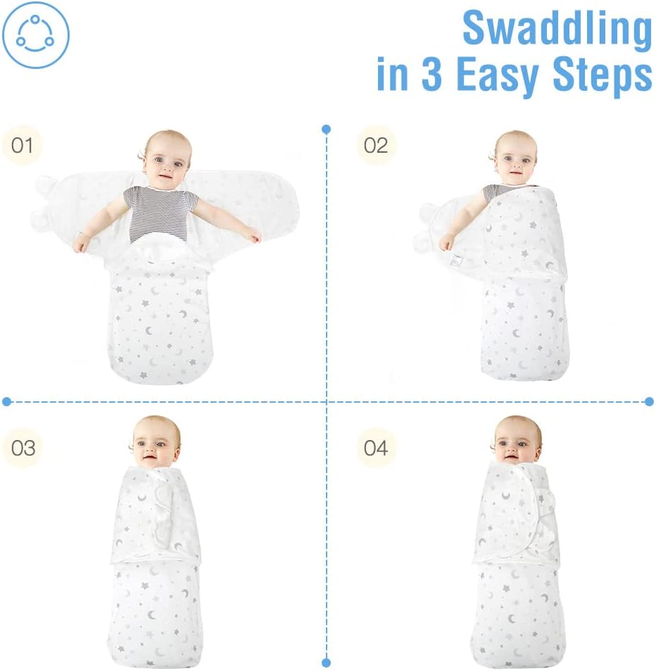 Lekebaby Baby Swaddle Blanket for Baby Boy Girl Newborn Swaddle Blankets 3-6 Months, 100% Nature Cotton Adjustable Swaddling Blankets Wrap Sack for Newborn Babies ，3 Packs