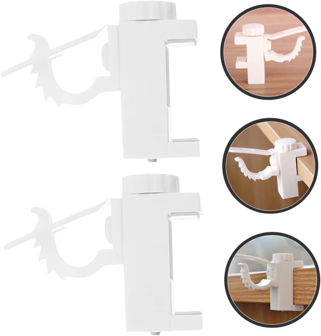 Veemoon 2pcs Adjustable Clip-on Curtain Rod Brackets - No Drilling Required White Plastic Holders for Blinds