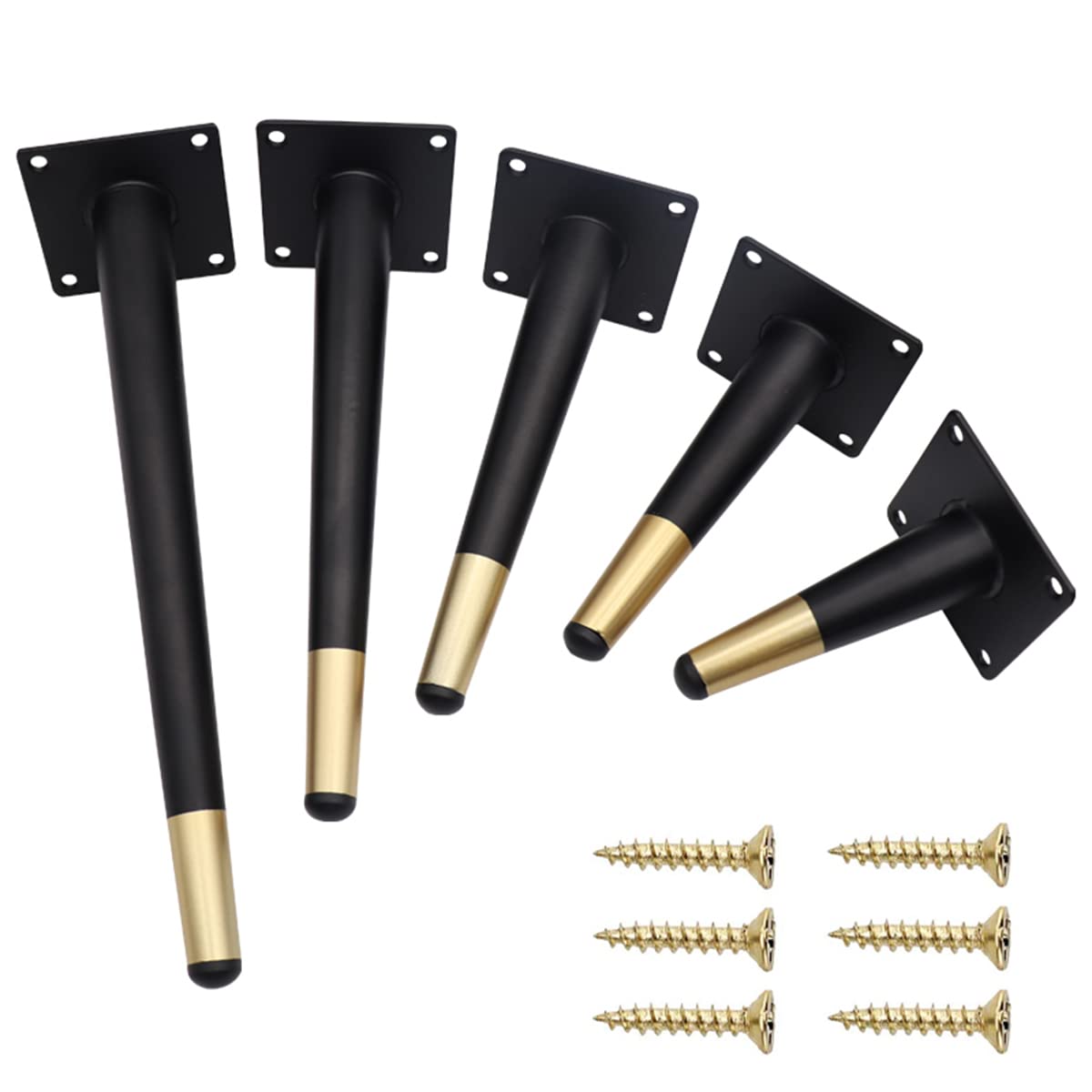 Piedini per Mobili Piedini di Supporto Sostitutivi per Divani Gambe Dritte Coniche in Metallo per Mobili per Armadi Divani Sedie Tavoli 4 Pezzi Altezza 10-72 cm (55 cm/21,7 Pollici Nero + Oro)
