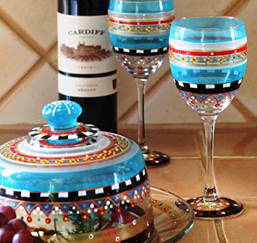 Golden Hill Studio Hand Painted Wine Glasses Set Of 2 - Moroccan Mosaic Carnival Collection - Hand Painted Glassware By Usa Artists - Unique And Decorative Wine Glasses, Kitchen Table Décor #TOP3