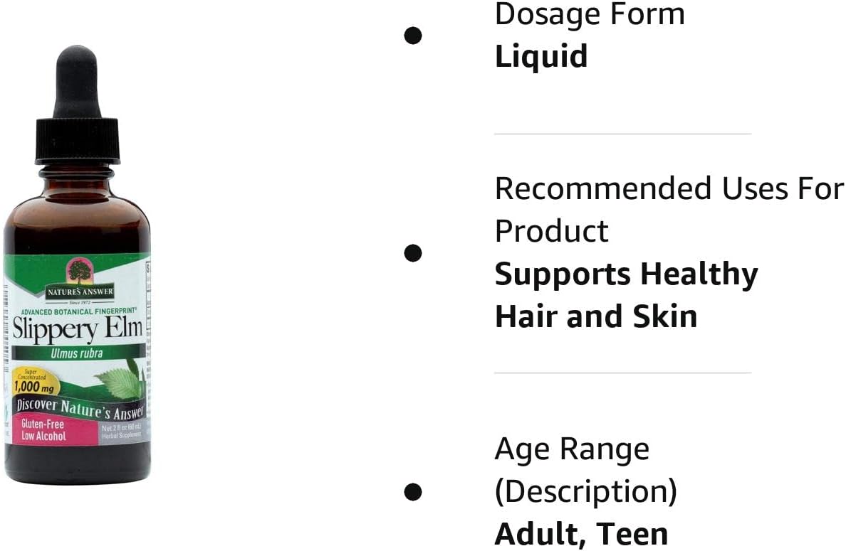 Nature's Answer Low-Organic-Alcohol Slippery Elm 2oz Extract | Herbal Supplement | Supports Mucous Membranes | Demulcent Herb | Kosher | Gluten-Free | Pack of 1