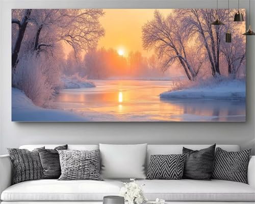Diamond Painting XXL Hiver Coucher de Soleil 70x140cm Kit Complet pour Adulte