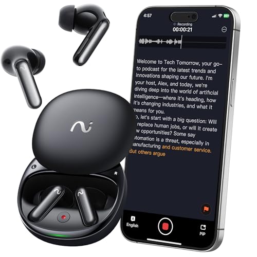 RecDot AI Voice Recorder Earbuds, viaim AI Meeting Assistant with Transcription, 16 Languages, FlashRecord, to-Do Lists & Summaries with viaim AI, 48dB ANC for Meetings, Interviews & Lectures, Black