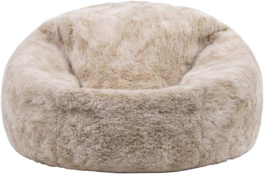 icon Kingston Faux Fur Bean Bag, Yeanling Beige, Large Adult Bean Bag Chair with Filling Included, Comfy Chair, Living Room Furniture, Bedroom Furniture