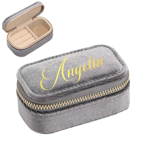 IBLUCTRY Mini joyero de terciopelo personalizado para mujer, organizador de joyas de viaje con nombre personalizado, mini caja de almacenamiento portátil para anillos, collares, aretes, propuesta de